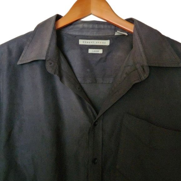 Robert Stock Button Up Shirt Sz L Large Black Long Sleeve Mens - Picture 4 of 11